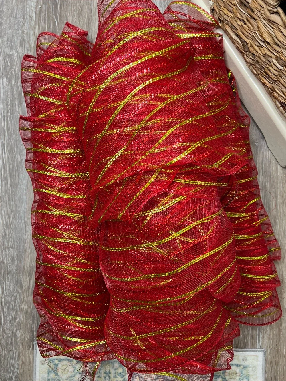 Brand New-(left-over from a project)-10 Inch Mesh Christmas Ribbon (42 ft)